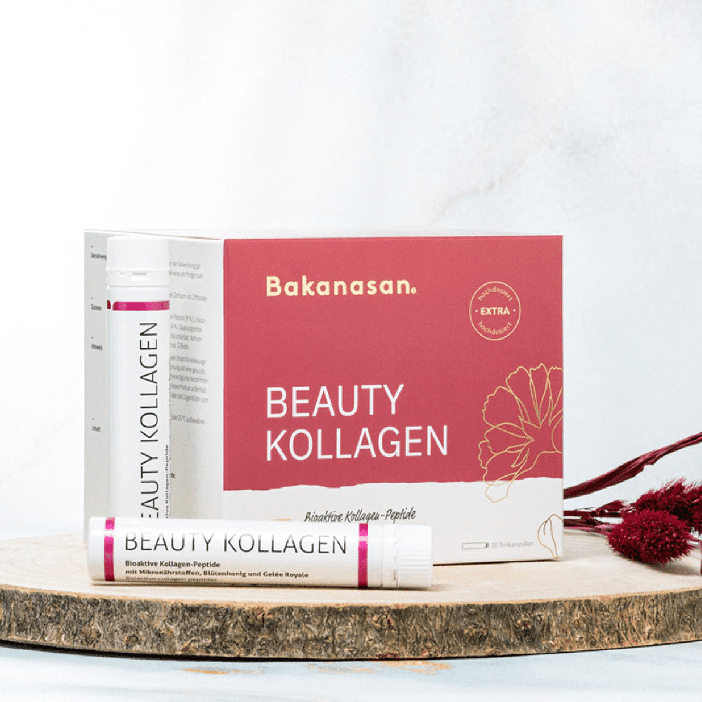 Tägliche Schönheitspflege von innen mit den Beauty Kollagen Trinkampullen und Hyaluron Kapseln von Bakanasan 