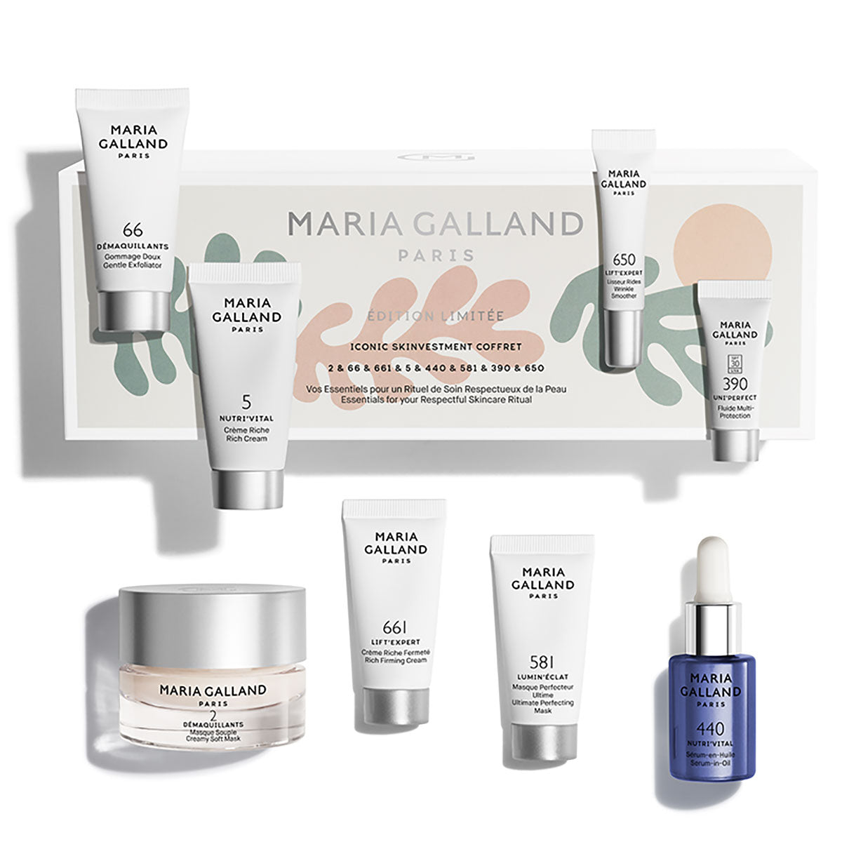 Ikonisches Hautpflege-Set Skinvestment / 2 + 5 + 66 + 661 + 440 + 581 + 650 + 390 von Maria Galland
